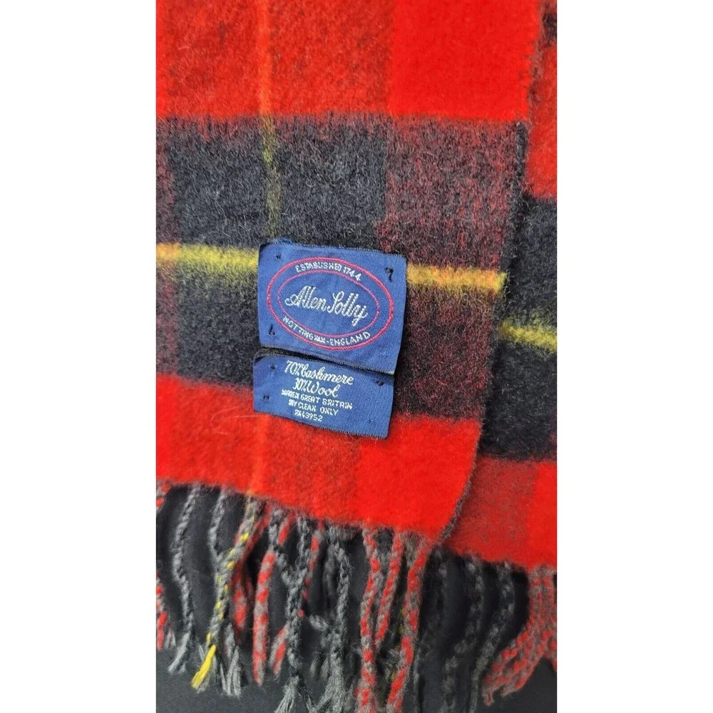 Allen Solly * Cashmere & Wool Blend Scarf Grey/Red/Black/Yellow Reversible 10x55